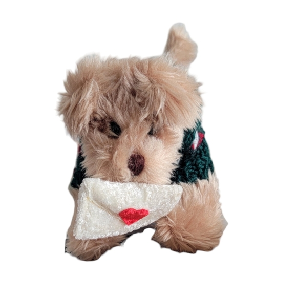 Vintage 90's Berkeley Christmas Holiday Furry Dog With Love Letter Toy Plush - Picture 2 of 7